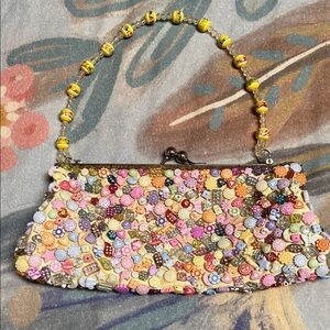 Beaded Pastel Floral Embellished Clutch Handbag